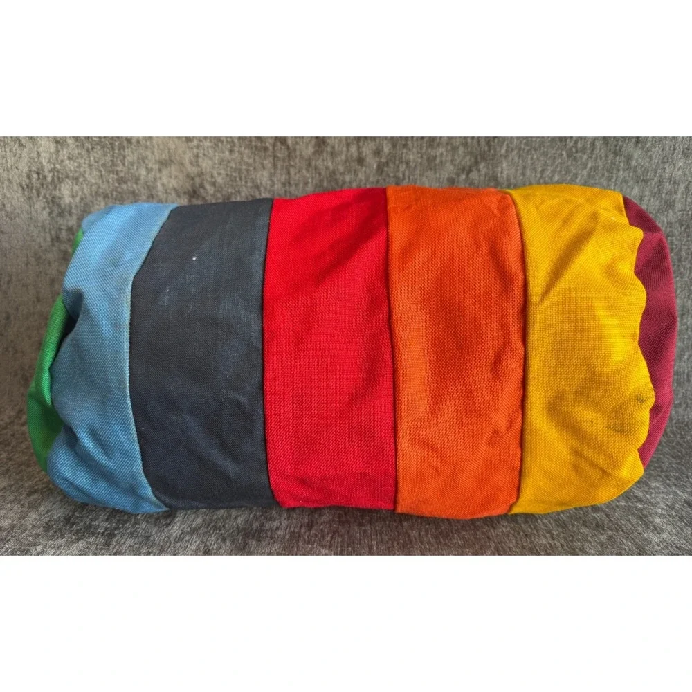 VTG Snitz Rainbow Colorblock Canvas Duffel Bag Barrel Duffle Strap Multi Color